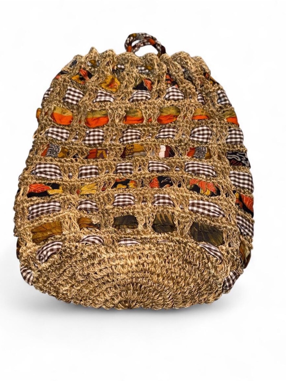 Handwoven Straw Tote backpack Bag with Orange and Brown Accents